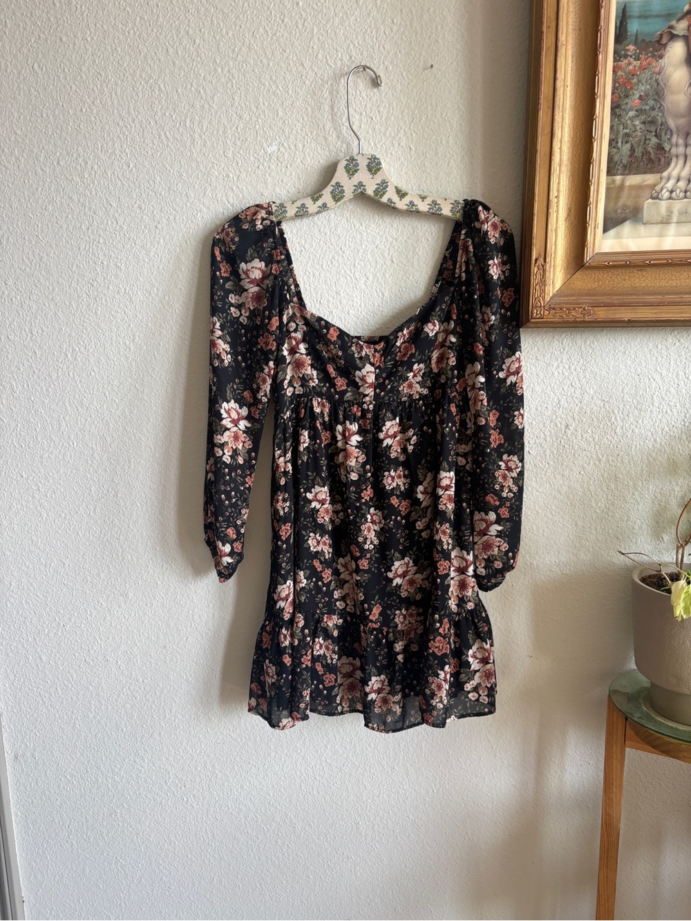 Abercrombie & Fitch Black Floral Long-Sleeve Mini Dress